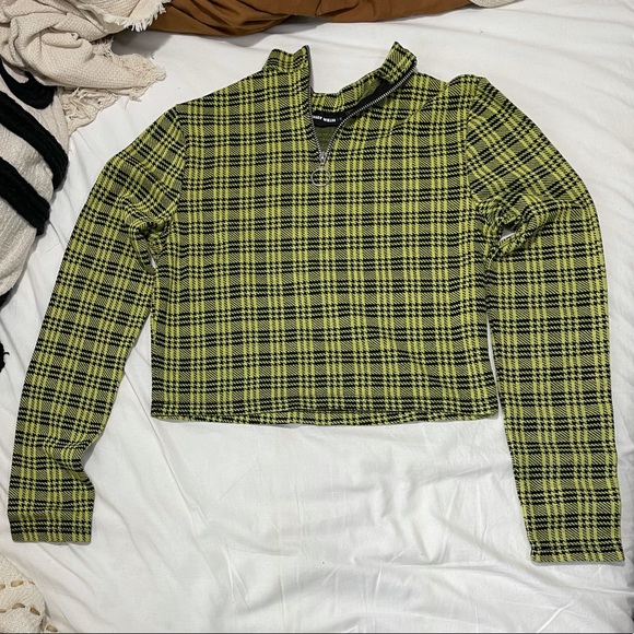 TALLY WEIJL neon plaid cropped top - Picture 2 of 3